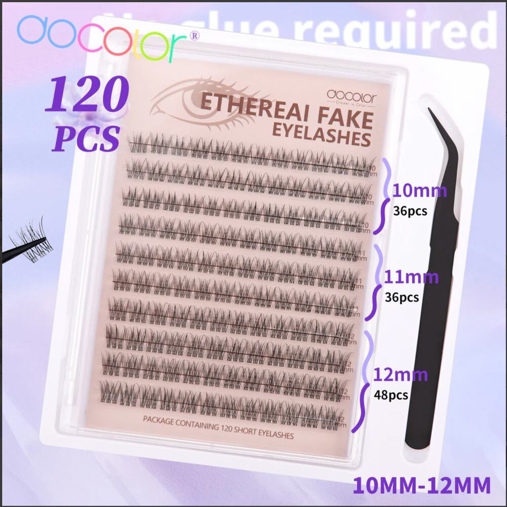 Black Cluster Eyelash Glue-Free Set 120 Pcs 10–12mm + Tweezer | Natural Look